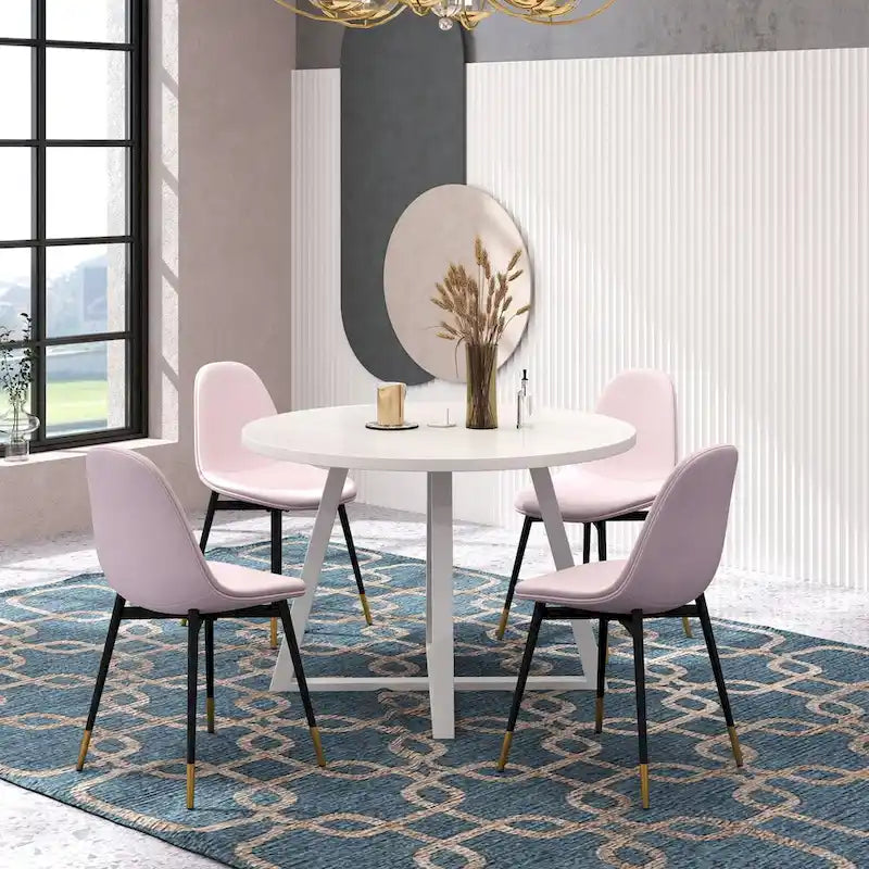 Ensemble de salle à manger rond 5 pièces Evatt de Roundhill Furniture, table ronde à tréteaux et 4 chaises élégantes