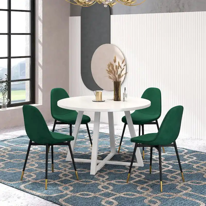 Ensemble de salle à manger rond 5 pièces Evatt de Roundhill Furniture, table ronde à tréteaux et 4 chaises élégantes