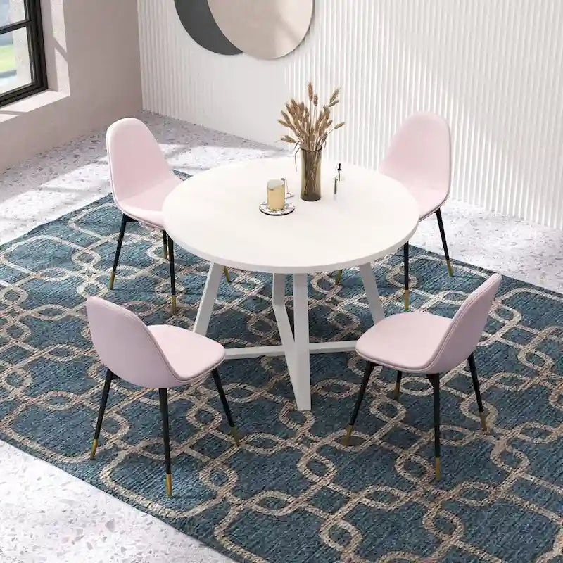 Ensemble de salle à manger rond 5 pièces Evatt de Roundhill Furniture, table ronde à tréteaux et 4 chaises élégantes
