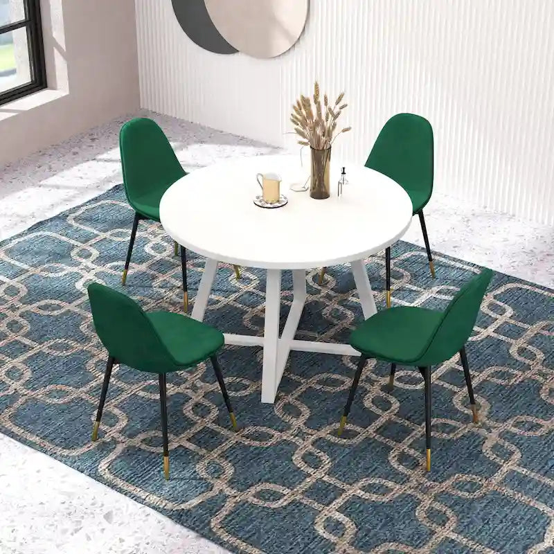 Ensemble de salle à manger rond 5 pièces Evatt de Roundhill Furniture, table ronde à tréteaux et 4 chaises élégantes