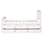 Lit plateforme double avec rangement, en bois massif, 6 tiroirs