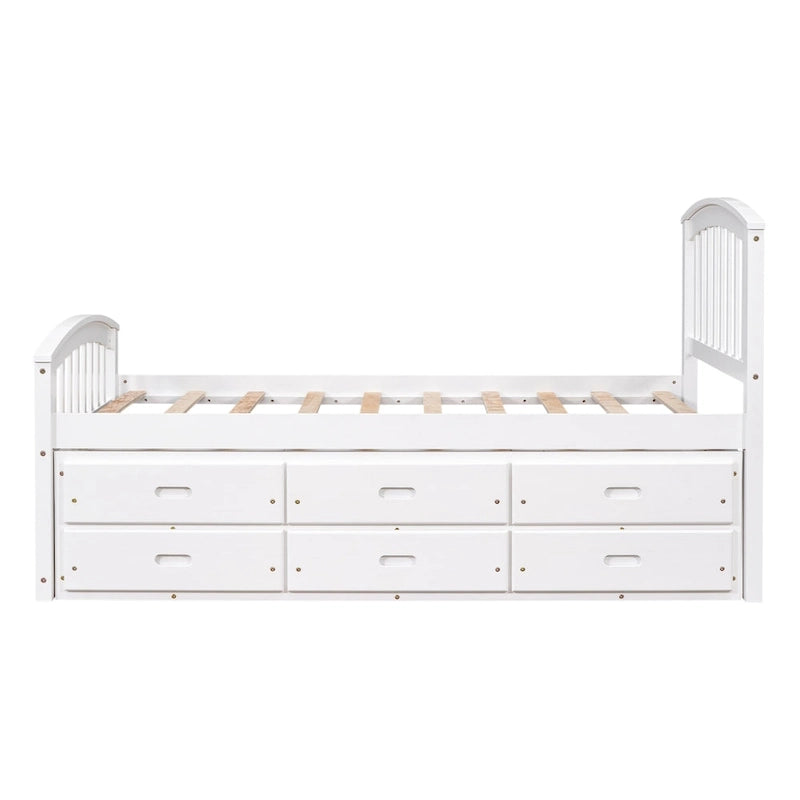 Lit plateforme double avec rangement, en bois massif, 6 tiroirs