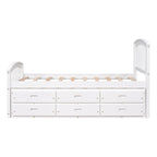 Lit plateforme double avec rangement, en bois massif, 6 tiroirs