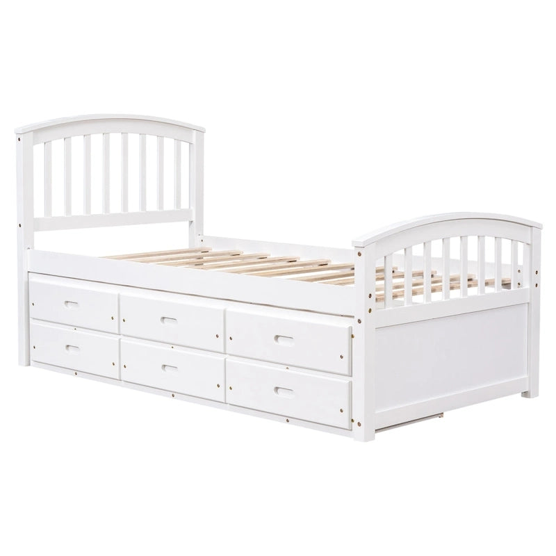 Lit plateforme double avec rangement, en bois massif, 6 tiroirs