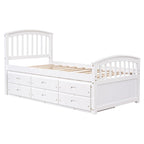 Lit plateforme double avec rangement, en bois massif, 6 tiroirs