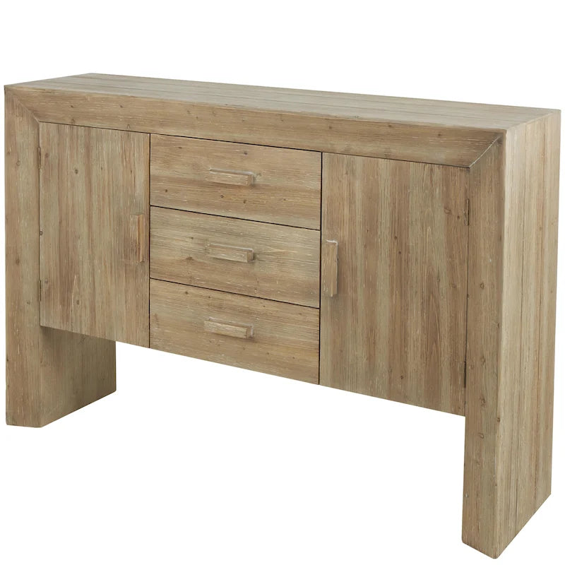 Buffet en bois à 2 portes et 3 tiroirs, finition bois naturel, brun - Roche River Decor