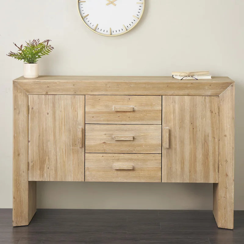 Buffet en bois à 2 portes et 3 tiroirs, finition bois naturel, brun - Roche River Decor