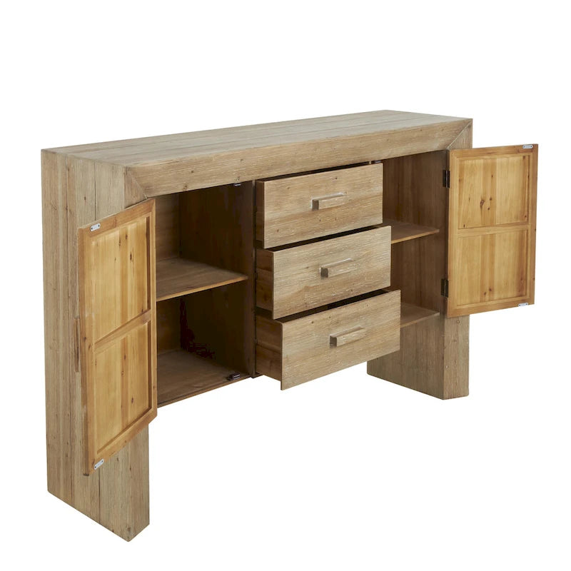 Buffet en bois à 2 portes et 3 tiroirs, finition bois naturel, brun - Roche River Decor