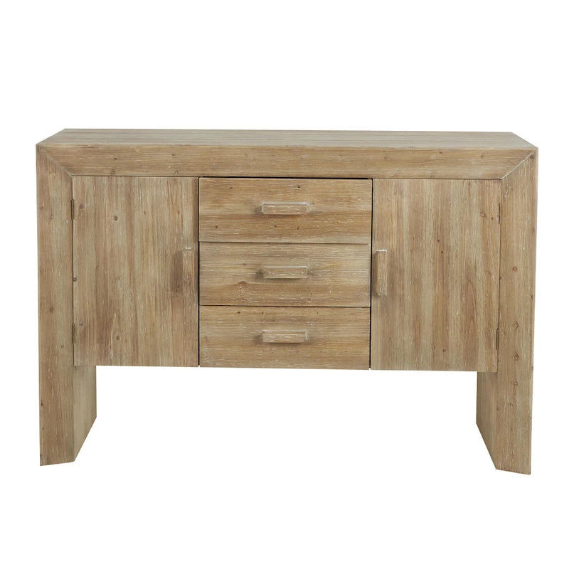 Buffet en bois à 2 portes et 3 tiroirs, finition bois naturel, brun - Roche River Decor