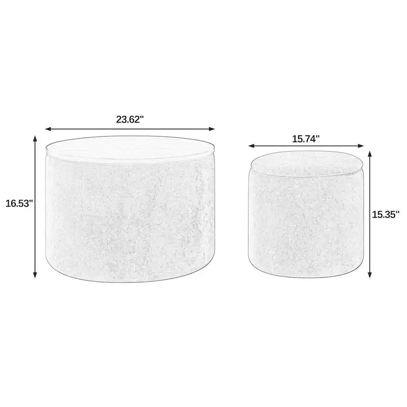 Pouf de rangement rond en chenille, composé de 2 pièces, comprenant un petit tabouret cylindrique, un espace de rangement et un plateau en MDF.