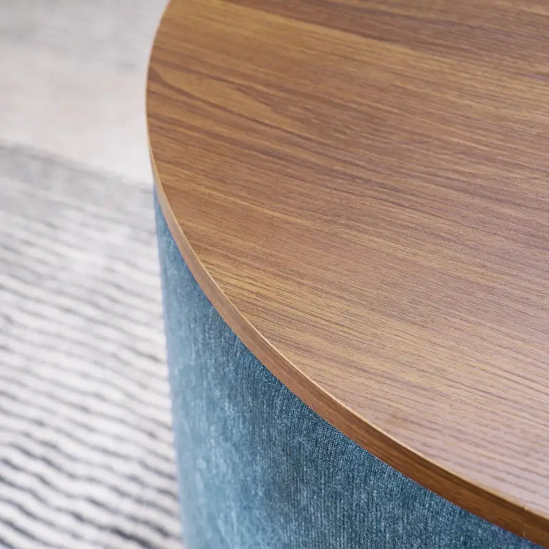 Pouf de rangement rond en chenille, composé de 2 pièces, comprenant un petit tabouret cylindrique, un espace de rangement et un plateau en MDF.