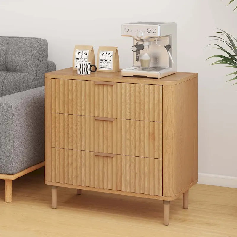 Commode à 3 tiroirs avec panneau ondulé en bois