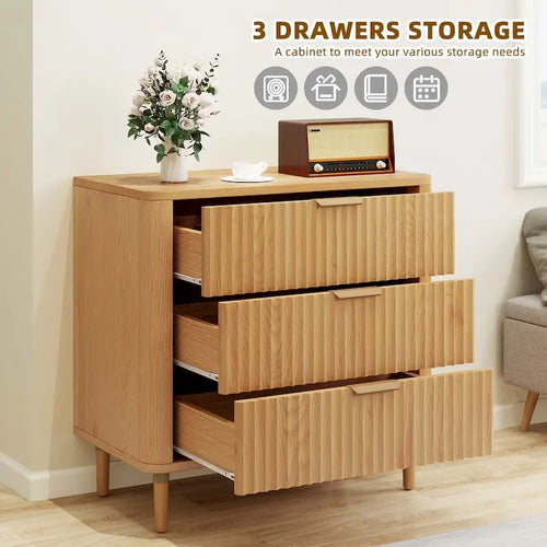 3 Drawer Dresser Storage Dresser Chest of Drawers with Waveform Panel Wood
