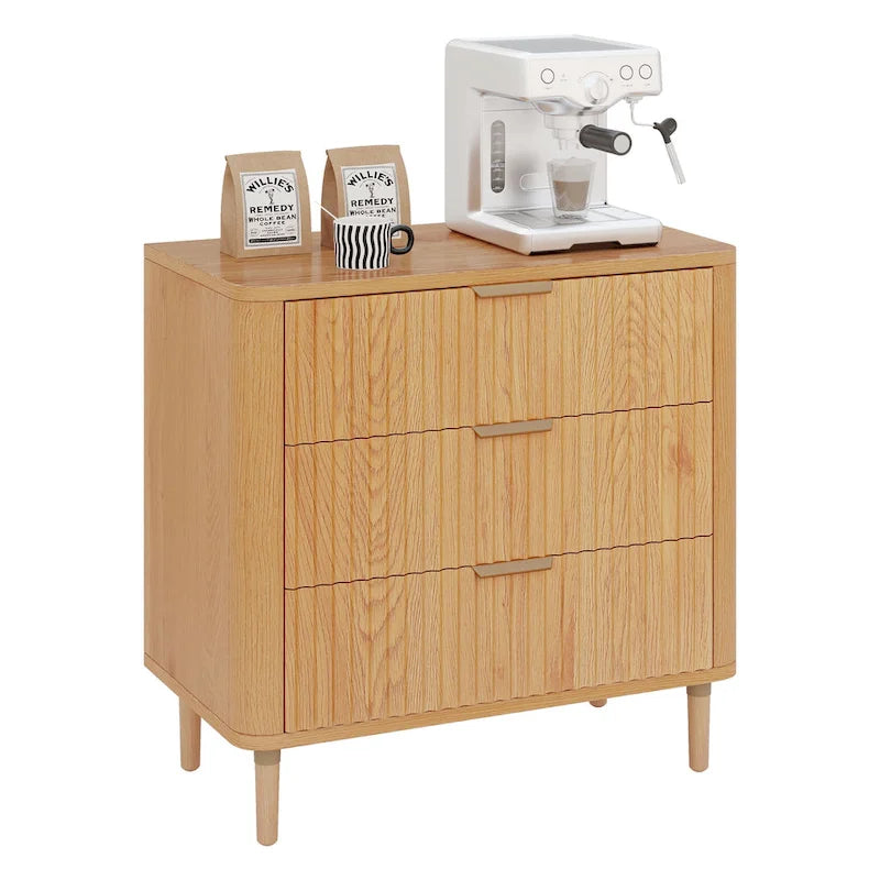 Commode à 3 tiroirs avec panneau ondulé en bois